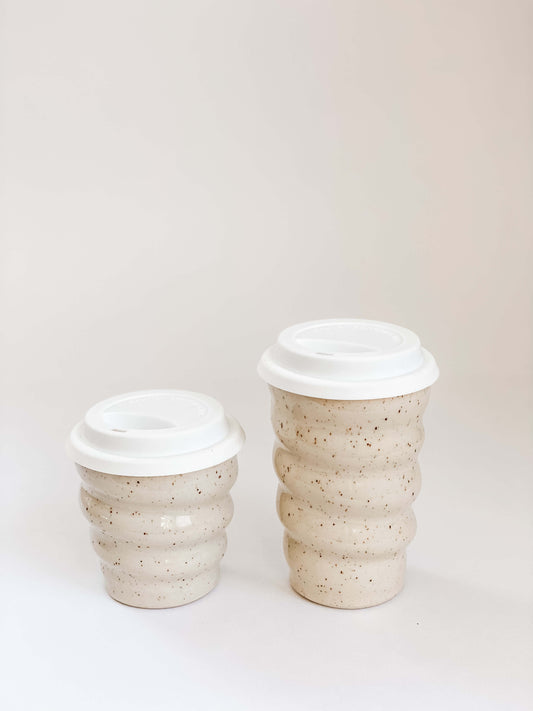 Swirling Stoneware Lidded Travel Mugs - 10oz  & 16 oz