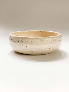 Low profile bowl wheel thrown in a cream and brown speckled clay