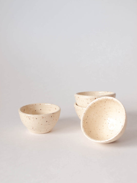 Small wheel thrown ramekins (4) in cream with brown speckled clay