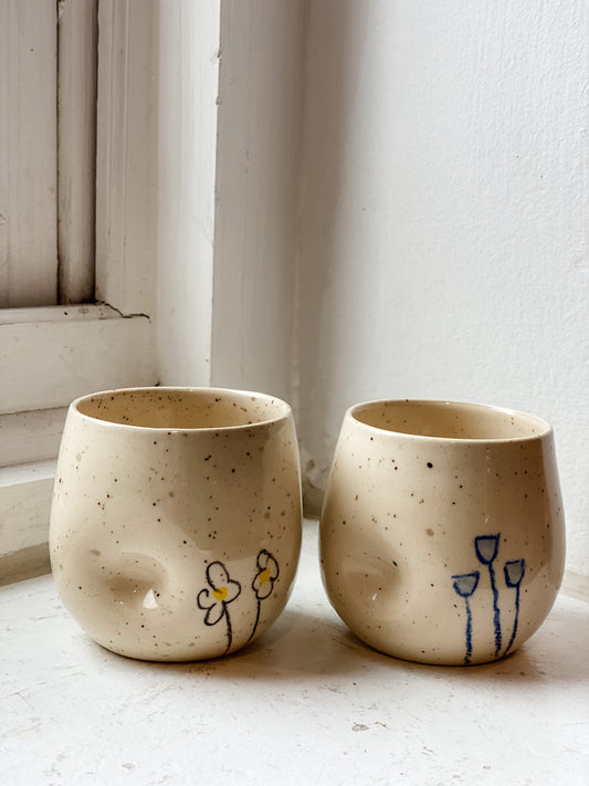 Flowers on Pinched on the Cheeks Stoneware Tumblers - 8 oz