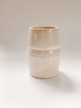 Load image into Gallery viewer, Tall, two sectioned wheel thrown vase in cream and brown speckled clay