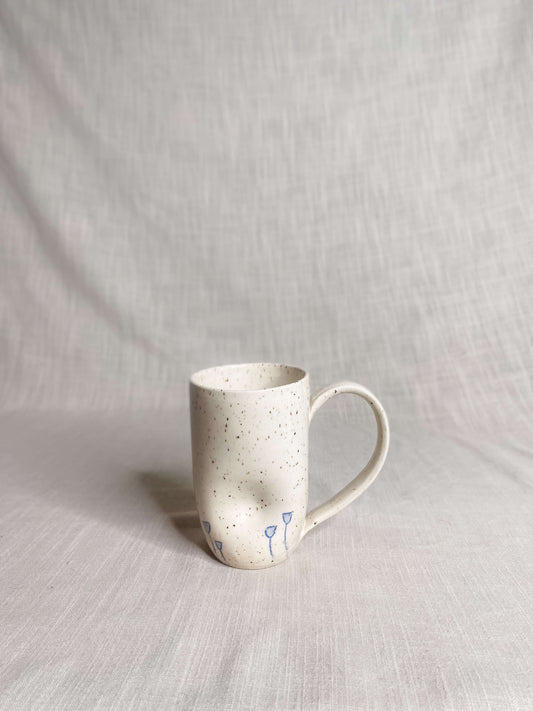 Speckled Indented Mug with Big Handle and Blue flowers