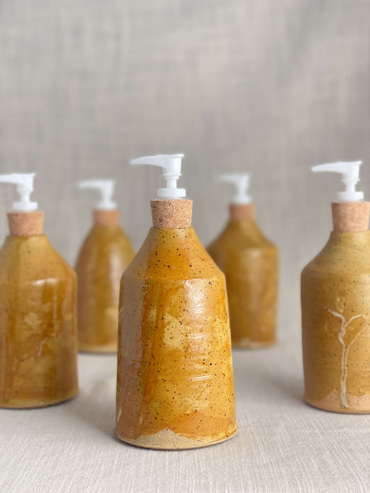 Mustard Stoneware Pottery Soap Pumps