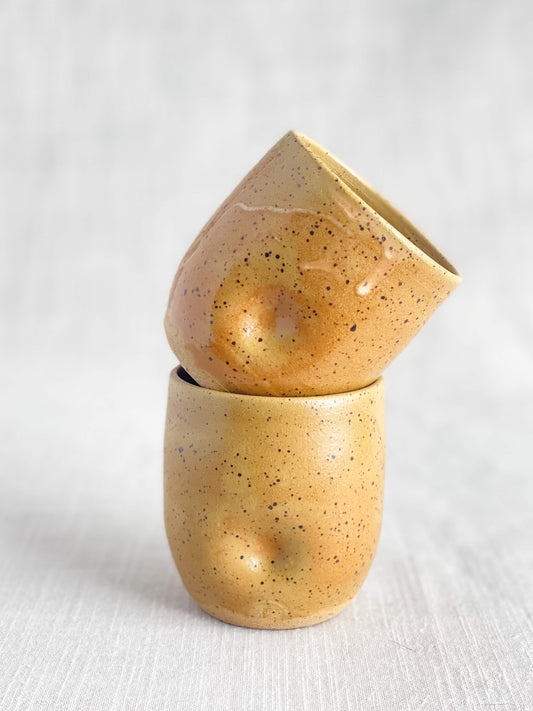 Speckled mustard pinched pottery wine cups - 8 oz