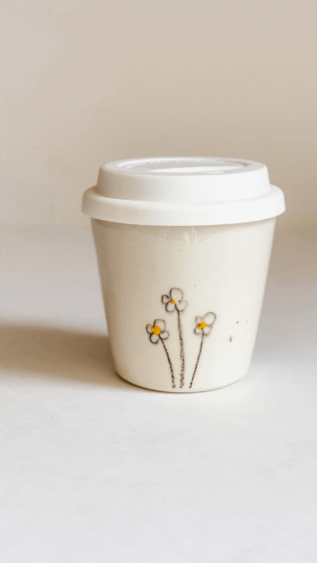 8oz lidded pottery coffee daisy design to go cups